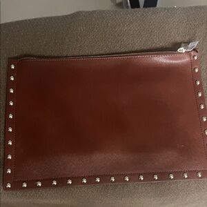 White House Black Market Brown Studded Leather Zip Pouch
